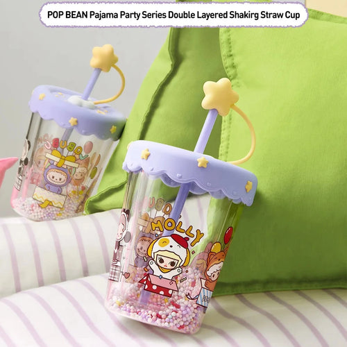 POP BEAN Pajama Party double layered shaking straw cup