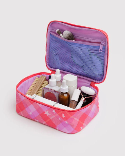 Pink Star Plaid Small Cosmetic Case