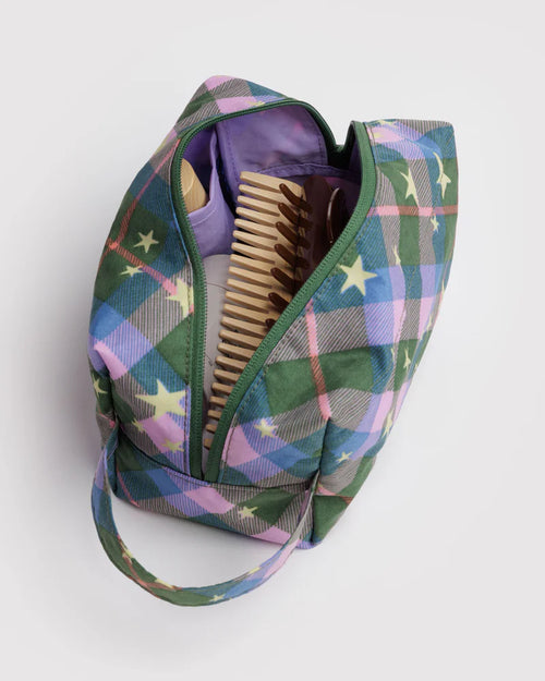 Green Star Plaid Dopp Kit