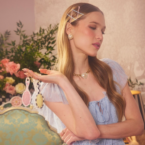 x MacKenzie Childs Keychain Detangler Hair Brush: Courtly Check